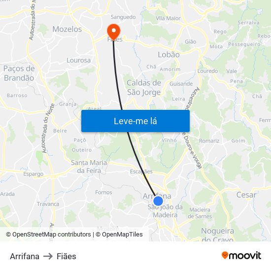 Arrifana to Fiães map