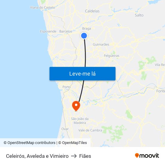 Celeirós, Aveleda e Vimieiro to Fiães map