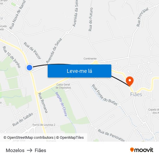 Mozelos to Fiães map