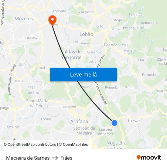 Macieira de Sarnes to Fiães map