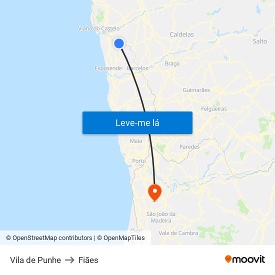 Vila de Punhe to Fiães map