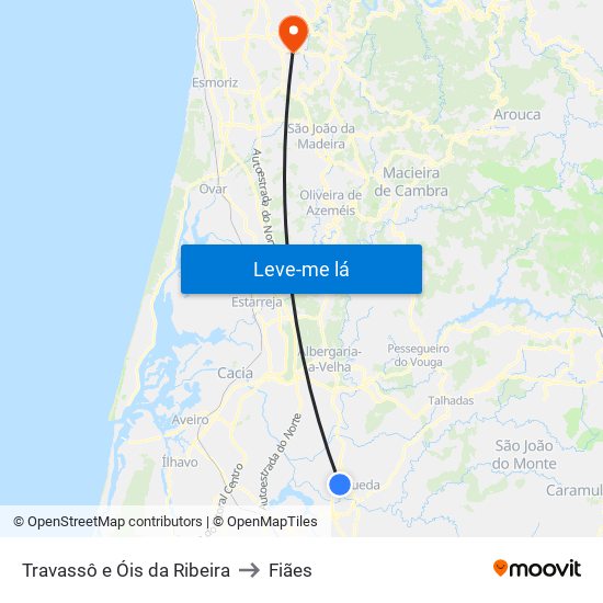 Travassô e Óis da Ribeira to Fiães map