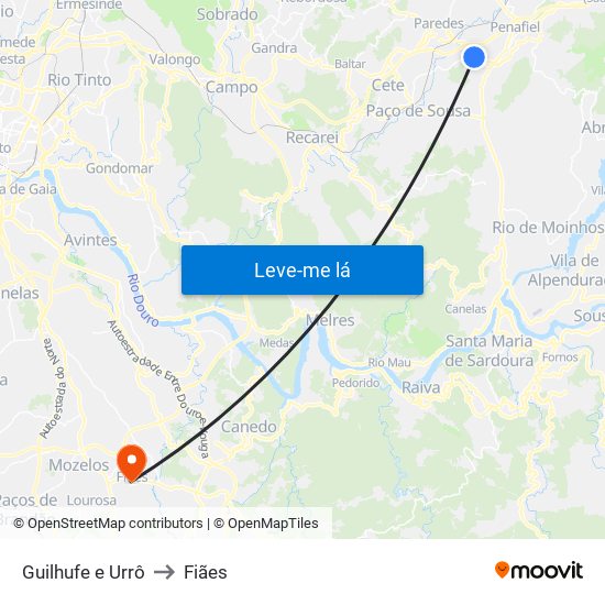 Guilhufe e Urrô to Fiães map