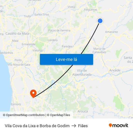 Vila Cova da Lixa e Borba de Godim to Fiães map