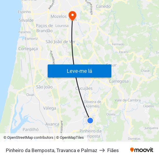 Pinheiro da Bemposta, Travanca e Palmaz to Fiães map