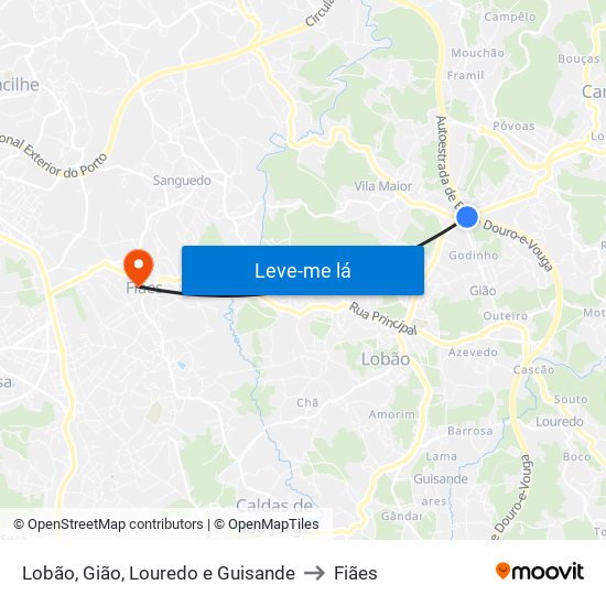 Lobão, Gião, Louredo e Guisande to Fiães map