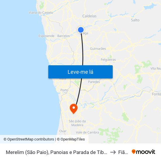 Merelim (São Paio), Panoias e Parada de Tibães to Fiães map