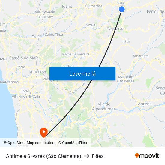 Antime e Silvares (São Clemente) to Fiães map