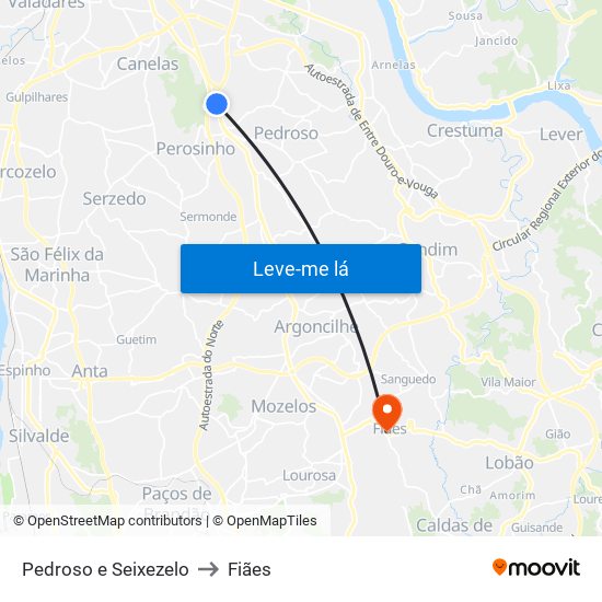 Pedroso e Seixezelo to Fiães map