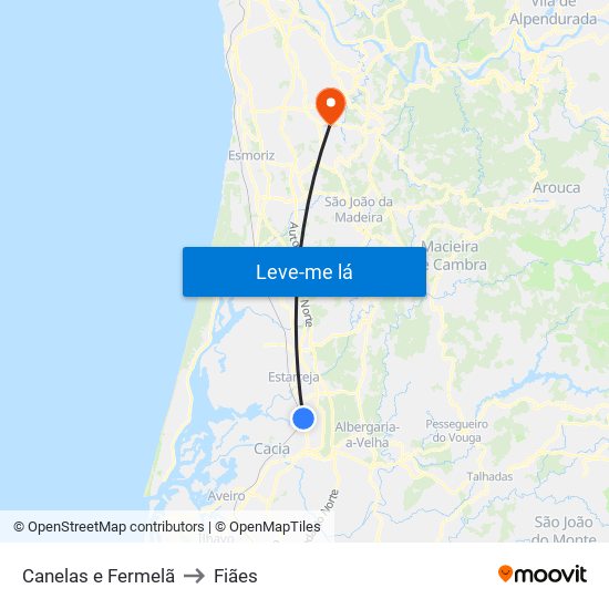 Canelas e Fermelã to Fiães map