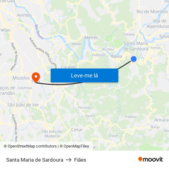 Santa Maria de Sardoura to Fiães map