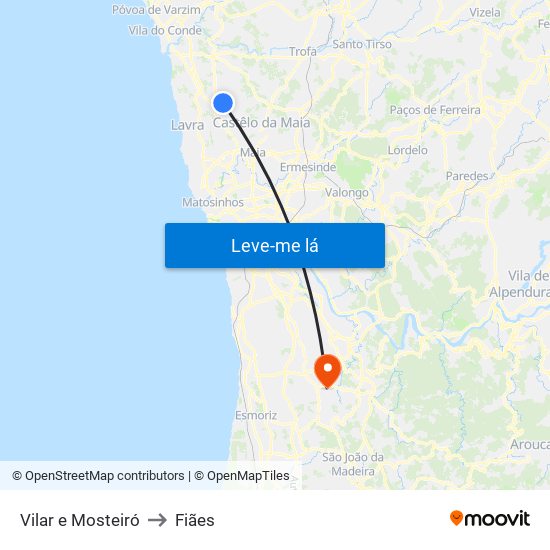 Vilar e Mosteiró to Fiães map