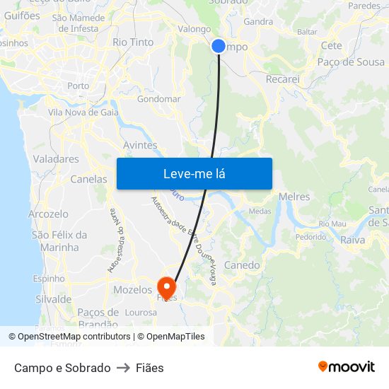 Campo e Sobrado to Fiães map