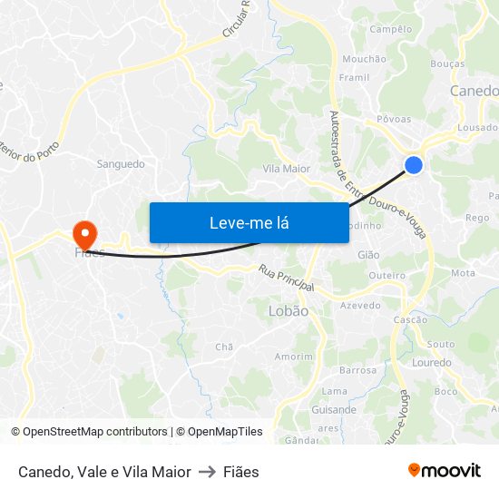 Canedo, Vale e Vila Maior to Fiães map