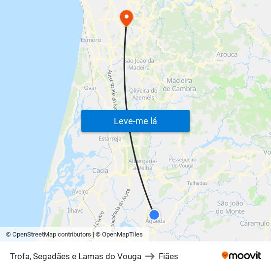 Trofa, Segadães e Lamas do Vouga to Fiães map