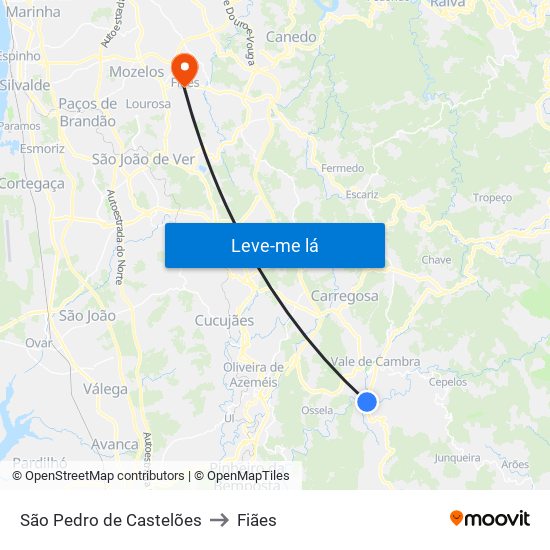 São Pedro de Castelões to Fiães map