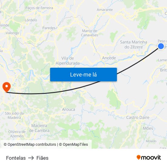 Fontelas to Fiães map