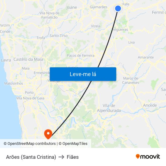 Arões (Santa Cristina) to Fiães map