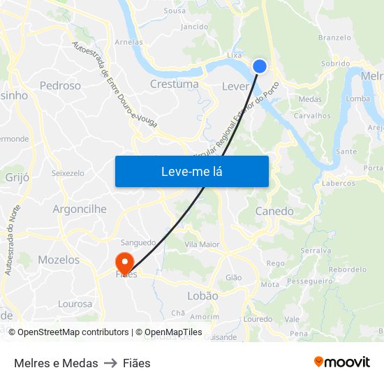 Melres e Medas to Fiães map