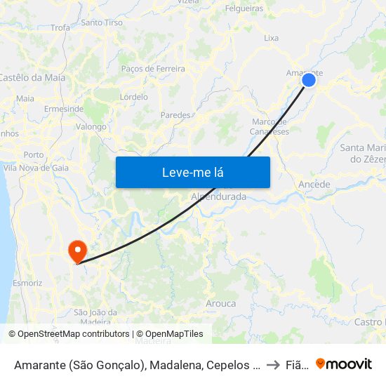 Amarante (São Gonçalo), Madalena, Cepelos e Gatão to Fiães map