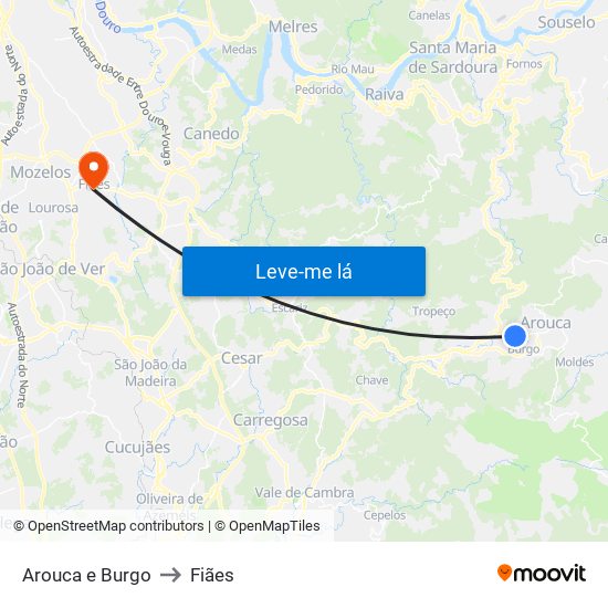 Arouca e Burgo to Fiães map