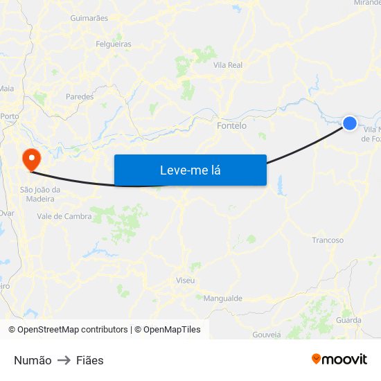 Numão to Fiães map