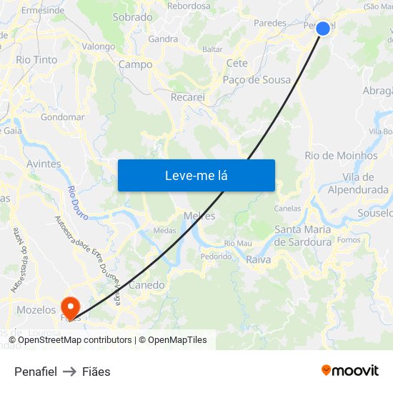 Penafiel to Fiães map