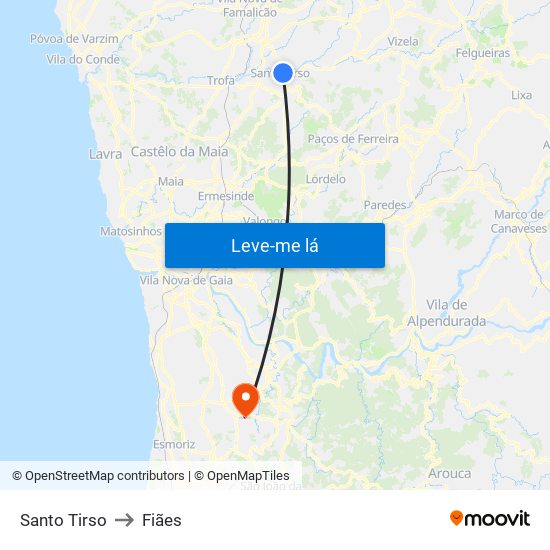Santo Tirso to Fiães map