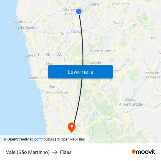 Vale (São Martinho) to Fiães map