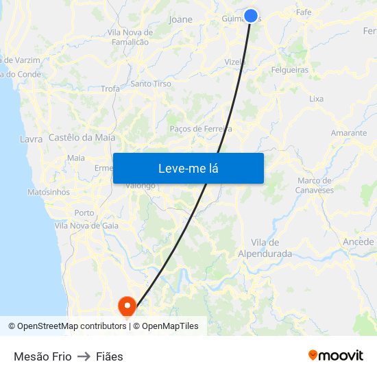 Mesão Frio to Fiães map