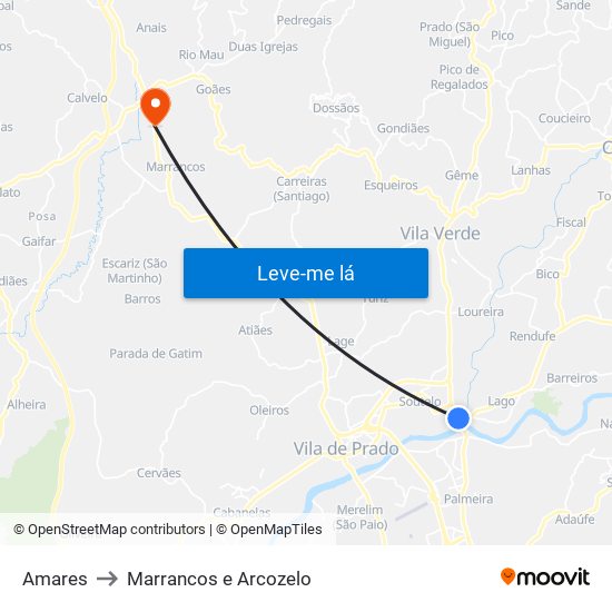 Amares to Marrancos e Arcozelo map