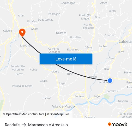 Rendufe to Marrancos e Arcozelo map