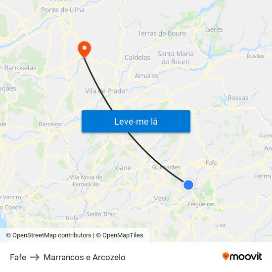 Fafe to Marrancos e Arcozelo map