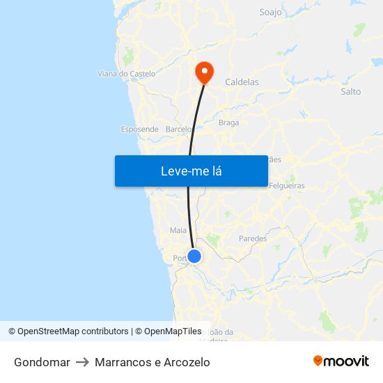 Gondomar to Marrancos e Arcozelo map