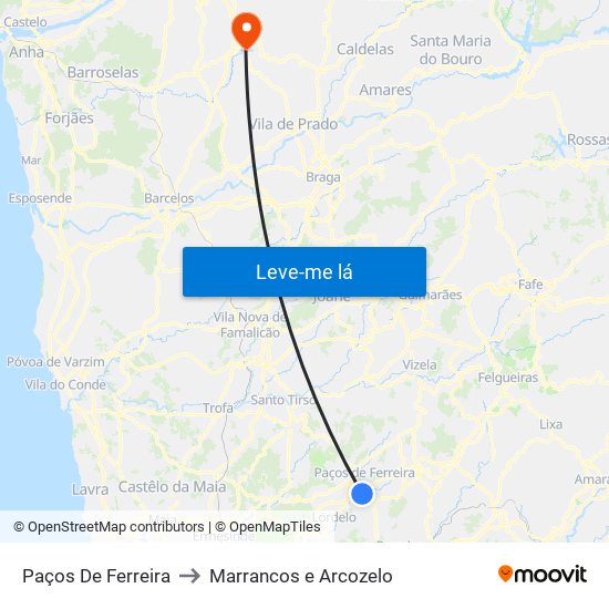 Paços De Ferreira to Marrancos e Arcozelo map