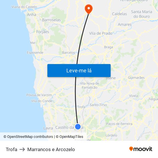 Trofa to Marrancos e Arcozelo map