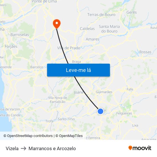 Vizela to Marrancos e Arcozelo map