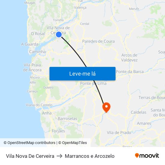 Vila Nova De Cerveira to Marrancos e Arcozelo map