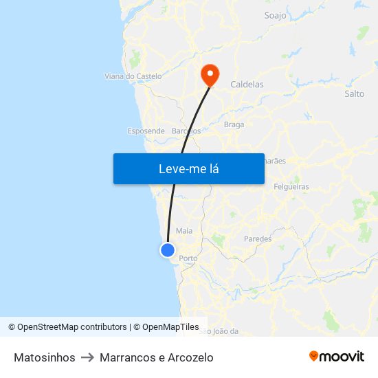 Matosinhos to Marrancos e Arcozelo map