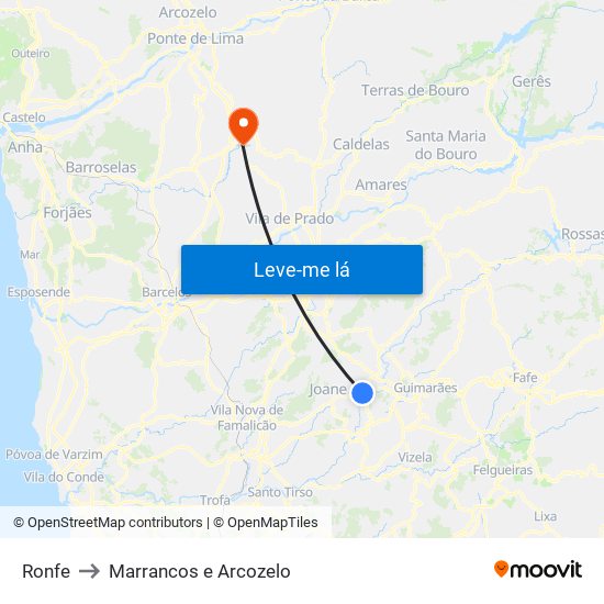 Ronfe to Marrancos e Arcozelo map