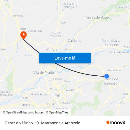 Geraz do Minho to Marrancos e Arcozelo map