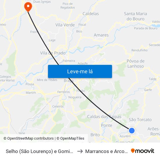 Selho (São Lourenço) e Gominhães to Marrancos e Arcozelo map