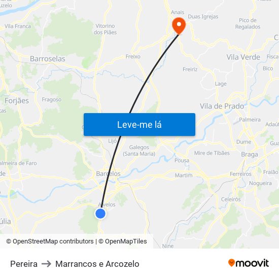 Pereira to Marrancos e Arcozelo map