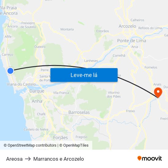 Areosa to Marrancos e Arcozelo map