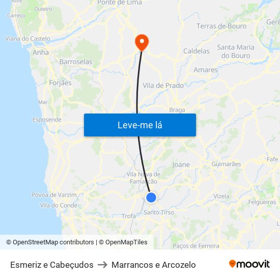 Esmeriz e Cabeçudos to Marrancos e Arcozelo map