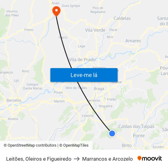 Leitões, Oleiros e Figueiredo to Marrancos e Arcozelo map