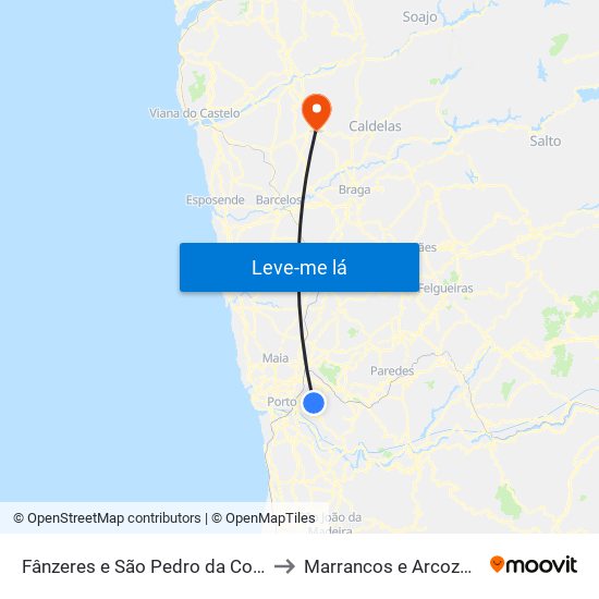 Fânzeres e São Pedro da Cova to Marrancos e Arcozelo map