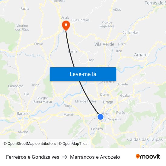 Ferreiros e Gondizalves to Marrancos e Arcozelo map