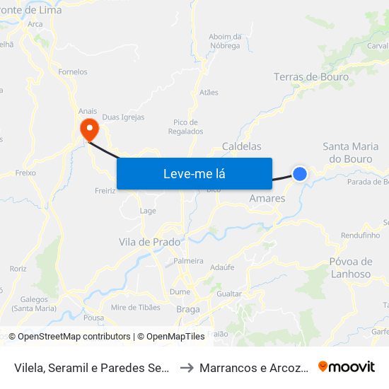 Vilela, Seramil e Paredes Secas to Marrancos e Arcozelo map
