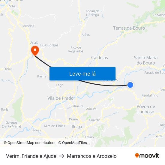 Verim, Friande e Ajude to Marrancos e Arcozelo map